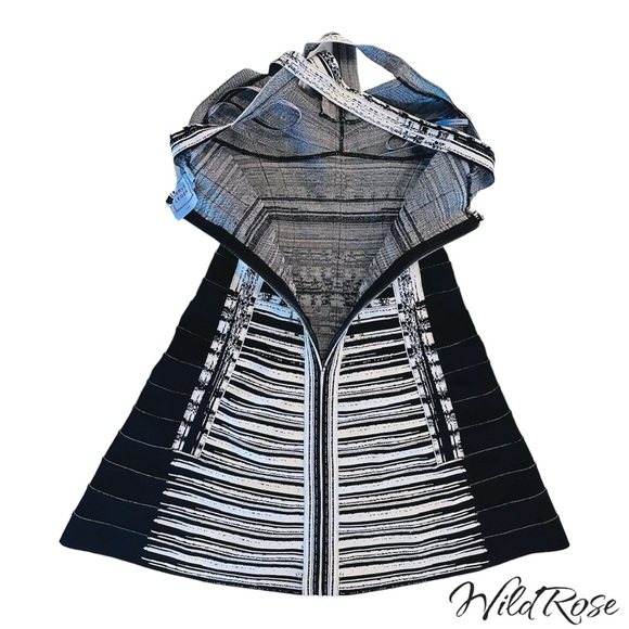 HERVE LEGER SABRINA BLACK & WHITE SWEETHEART BODICE STRAPPY BANDAGE DRESS SZ XXS - Picture 11 of 14